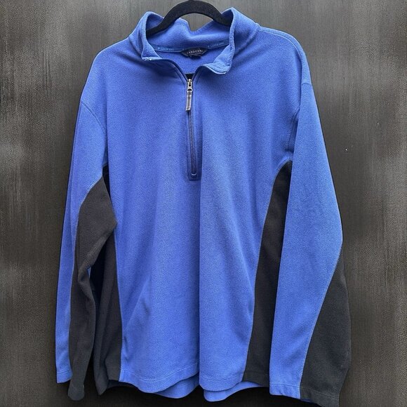 Lands End Mens 2XL Big Lightweight Blue Black Fleece 1/4 Zip Pullover Jacket - Picture 1 of 10